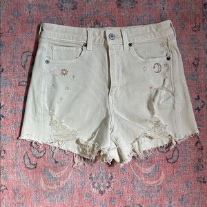 American Eagle Outfitters Cream Stretch Denim Shorts